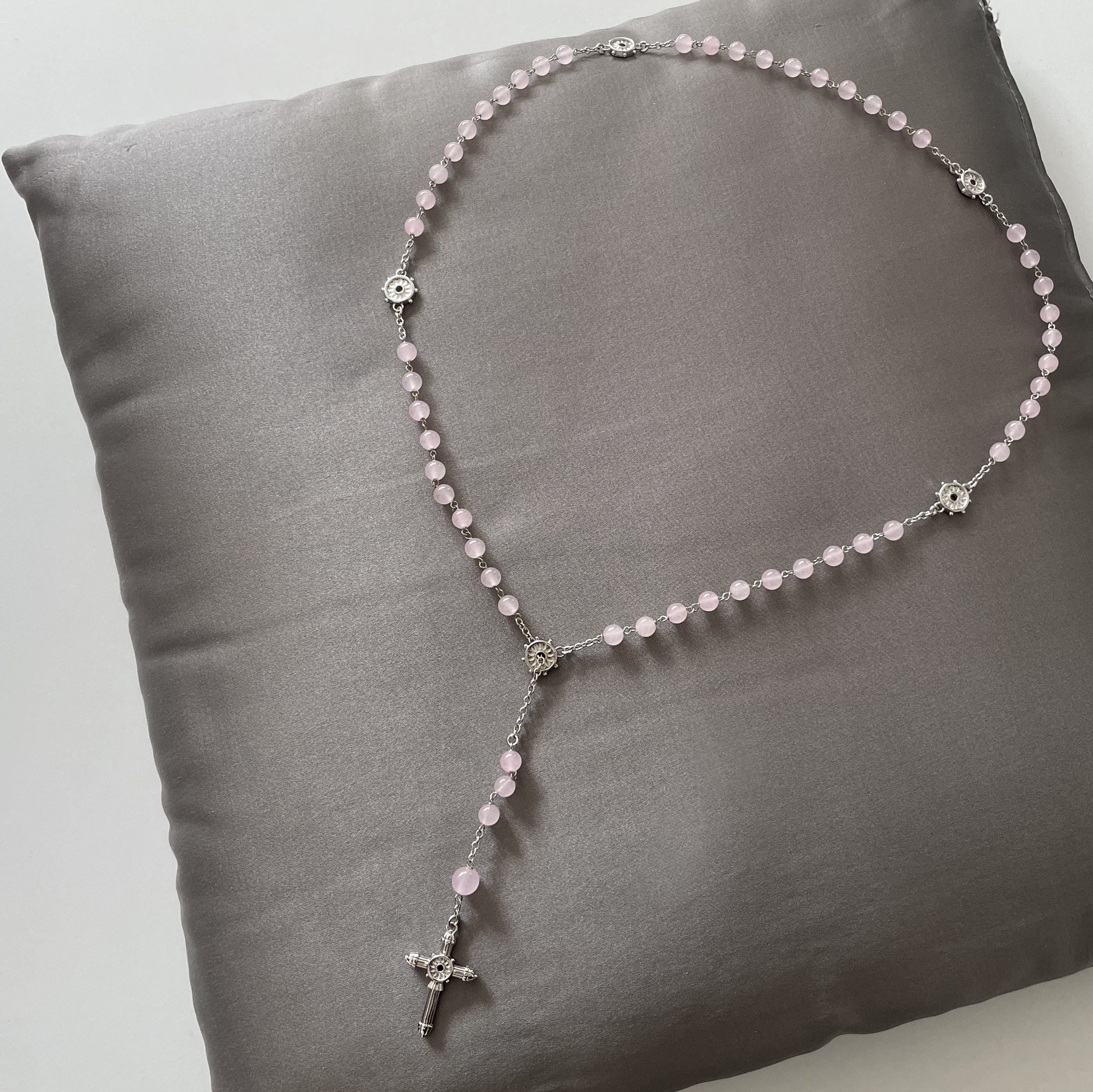 Rosario in argento e giada rosa